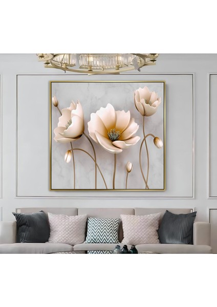 |metal Çerçeveli Kanvas Tablo Krem Çiçek Modeli 04 |ckkare modelleri
