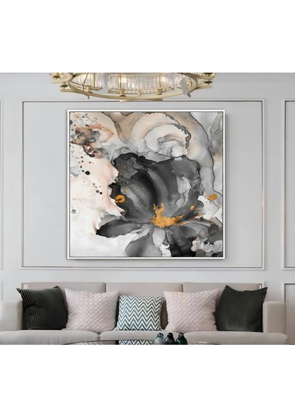 |metal Çerçeveli Kanvas Tablo Siyah-Gold Soyut Çiçek Desen |ckkare modelleri