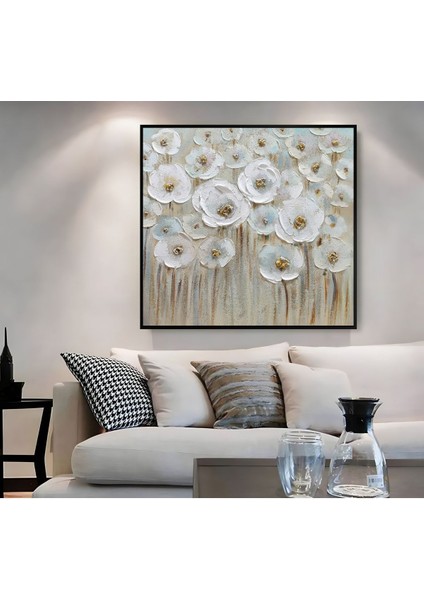|metal Çerçeveli Kanvas Tablo Soft Ton Beyaz Çiçek Modeli 01|ckkare fiyatları
