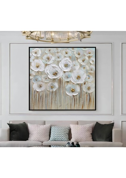 |metal Çerçeveli Kanvas Tablo Soft Ton Beyaz Çiçek Modeli 01|ckkare modelleri