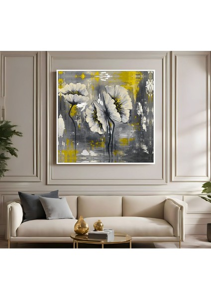 |metal Çerçeveli Kanvas Tablo Sarı-Gri Renk Çiçekli Modeli |ckkare