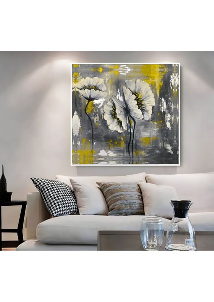 |metal Çerçeveli Kanvas Tablo Sarı-Gri Renk Çiçekli Modeli |ckkare fiyatları