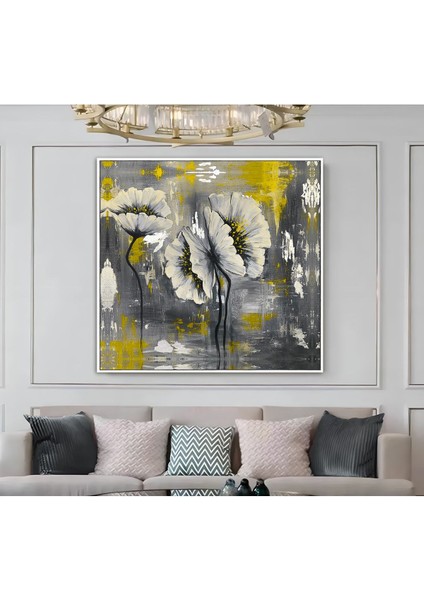|metal Çerçeveli Kanvas Tablo Sarı-Gri Renk Çiçekli Modeli |ckkare modelleri