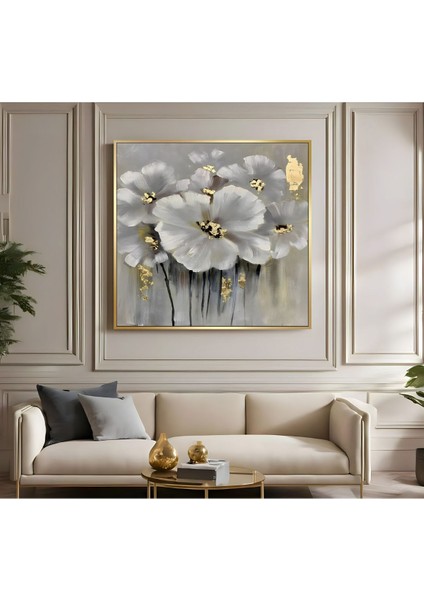 |metal Çerçeveli Kanvas Tablo Gold Detay Çiçek Deseni 03 |ckkare