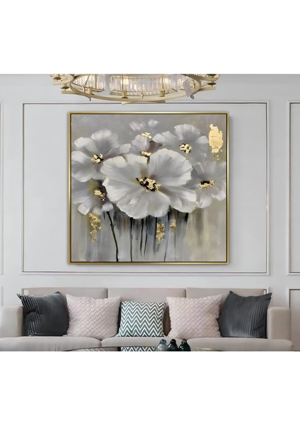 |metal Çerçeveli Kanvas Tablo Gold Detay Çiçek Deseni 03 |ckkare modelleri