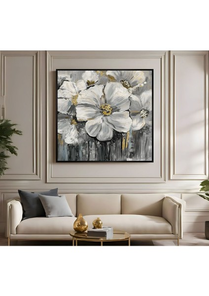 |metal Çerçeveli Kanvas Tablo Gri/sarı Çiçekli Desen 01 |ckkare