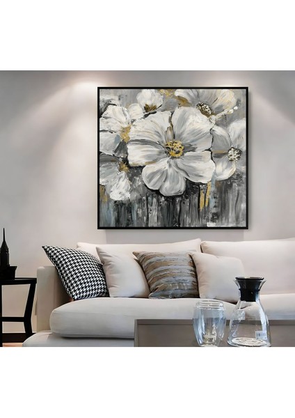 |metal Çerçeveli Kanvas Tablo Gri/sarı Çiçekli Desen 01 |ckkare fiyatları