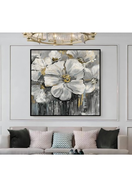 |metal Çerçeveli Kanvas Tablo Gri/sarı Çiçekli Desen 01 |ckkare modelleri