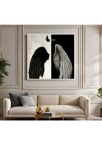 |metal Çerçeveli Kanvas Tablo Gold Siyah Beyaz Kanatlar Modeli |ckkare