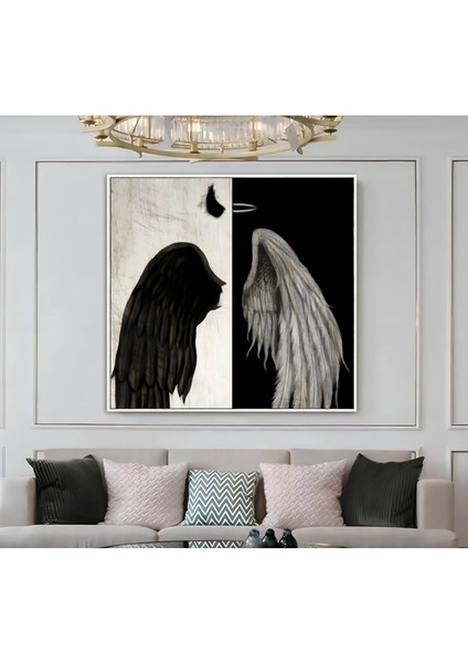 |metal Çerçeveli Kanvas Tablo Gold Siyah Beyaz Kanatlar Modeli |ckkare modelleri