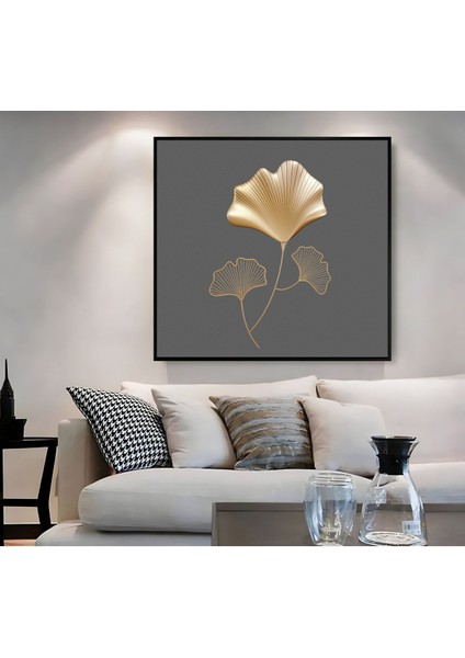 |metal Çerçeveli Kanvas Tablo Lacivert Gold Yaprak Modeli |ckkare fiyatları