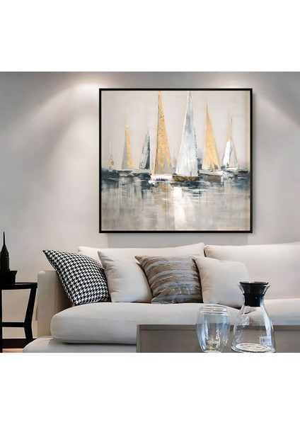 |metal Çerçeveli Kanvas Tablo Lacivert Yelkenli Model |ckkare fiyatları