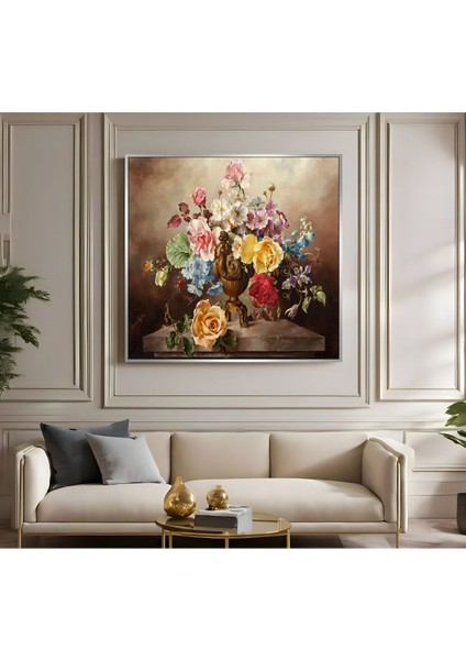 |metal Çerçeveli Kanvas Tablo Çok Renkli Çiçekli Model 01 |ckkare