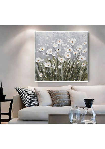 |metal Çerçeveli Kanvas Tablo Beyaz Yeşil Çiçek Deseni 01 |ckkare fiyatları