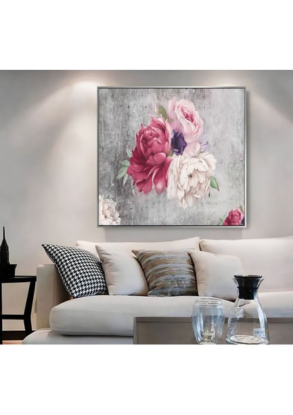 |metal Çerçeveli Kanvas Tablo Pembe Gri Çiçekli Model |ckkare fiyatları
