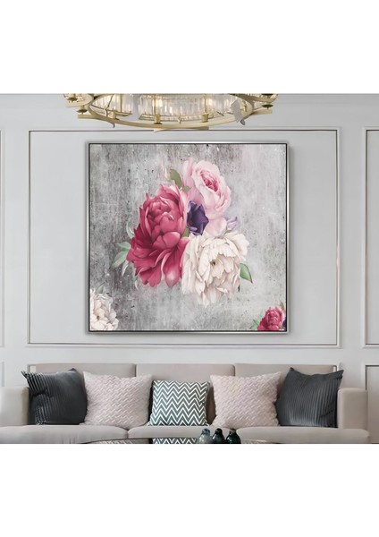|metal Çerçeveli Kanvas Tablo Pembe Gri Çiçekli Model |ckkare modelleri