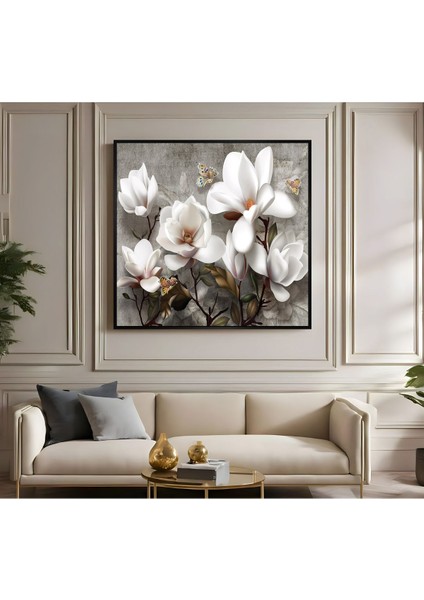 |metal Çerçeveli Kanvas Tablo Soft Dijital Çiçek Desen |ckkare