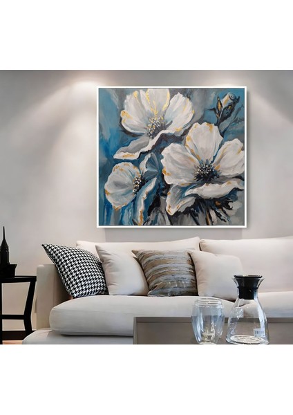 |metal Çerçeveli Kanvas Tablo Mavi-Gri Renk Çiçek Desen |ckkare fiyatları