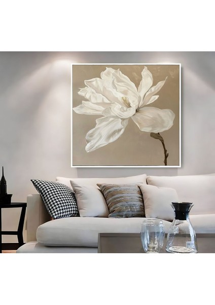 |metal Çerçeveli Kanvas Tablo Ekru Beyaz Çiçek Desen |ckkare fiyatları
