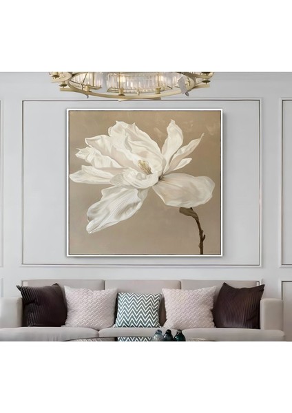 |metal Çerçeveli Kanvas Tablo Ekru Beyaz Çiçek Desen |ckkare modelleri