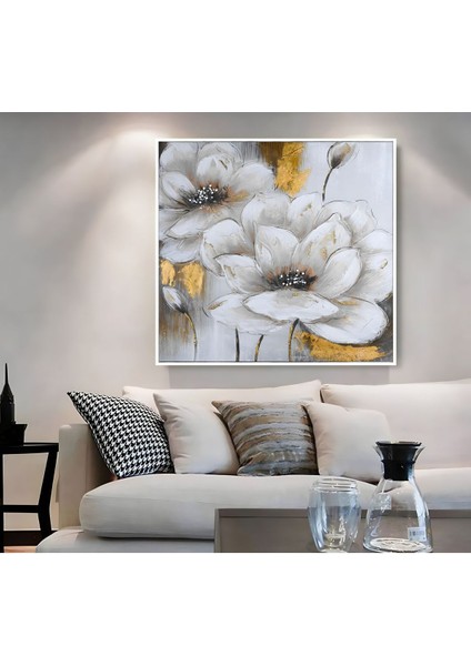 |metal Çerçeveli Kanvas Tablo Gold Gri Renkli Çiçek Desen |ckkare fiyatları
