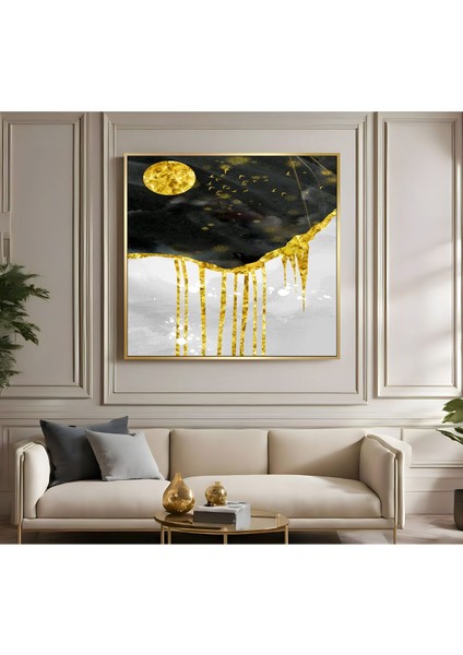 |metal Çerçeveli Kanvas Tablo Siyah-Gold Soyut Ay Deseni |ckkare