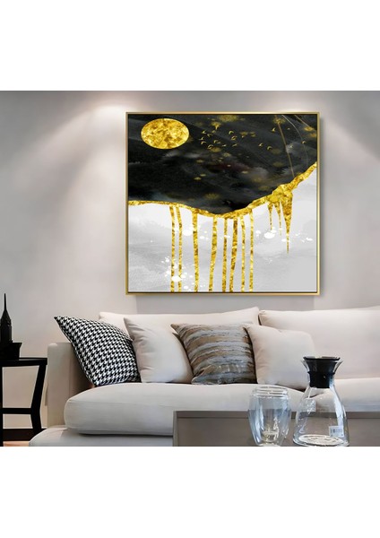 |metal Çerçeveli Kanvas Tablo Siyah-Gold Soyut Ay Deseni |ckkare fiyatları