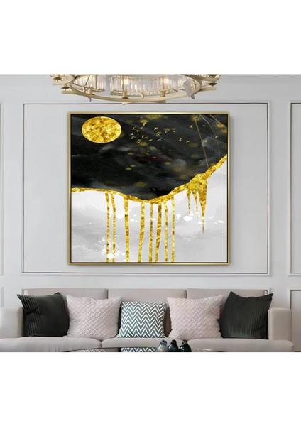 |metal Çerçeveli Kanvas Tablo Siyah-Gold Soyut Ay Deseni |ckkare modelleri