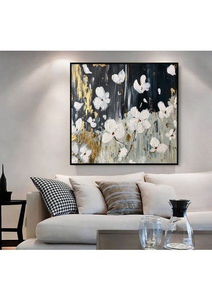 |metal Çerçeveli Kanvas Tablo Soyut Beyaz Çiçek Modeli 01|ckkare fiyatları