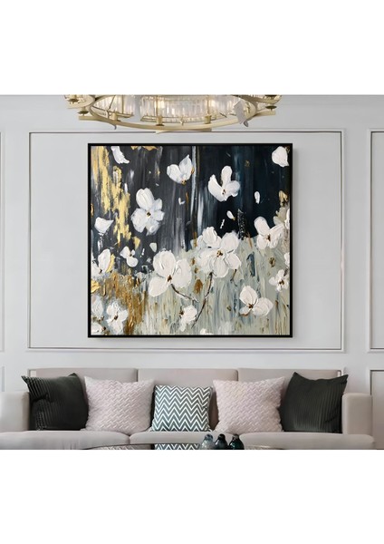 |metal Çerçeveli Kanvas Tablo Soyut Beyaz Çiçek Modeli 01|ckkare modelleri