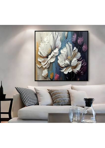 |metal Çerçeveli Kanvas Tablo Lacivert Soft Renkler Çiçekli Desen 03 |ckkare fiyatları