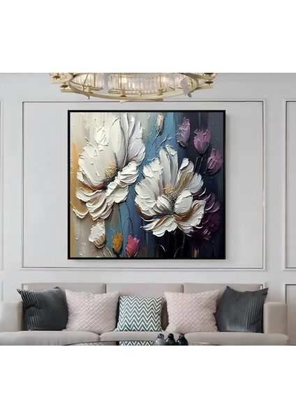 |metal Çerçeveli Kanvas Tablo Lacivert Soft Renkler Çiçekli Desen 03 |ckkare modelleri