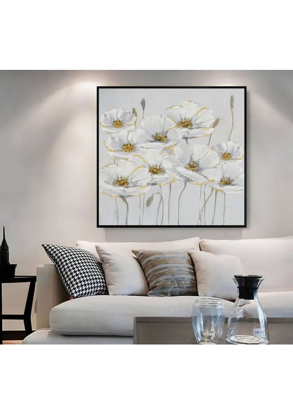 |metal Çerçeveli Kanvas Tablo Gold/beyaz Çiçek Modeli |ckkare fiyatları
