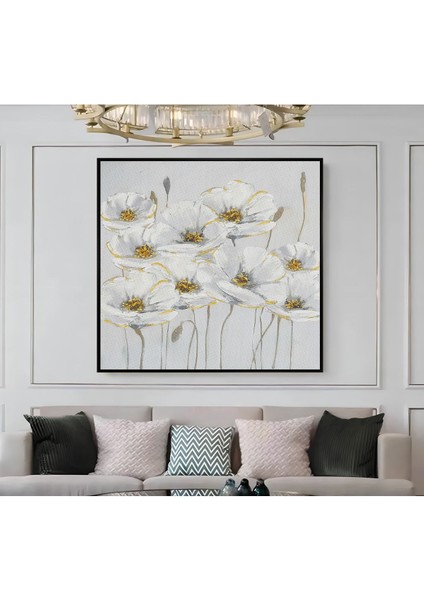 |metal Çerçeveli Kanvas Tablo Gold/beyaz Çiçek Modeli |ckkare modelleri