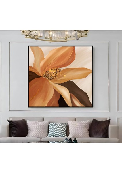 |metal Çerçeveli Kanvas Tablo Turuncu Çiçek Desen |ckkare