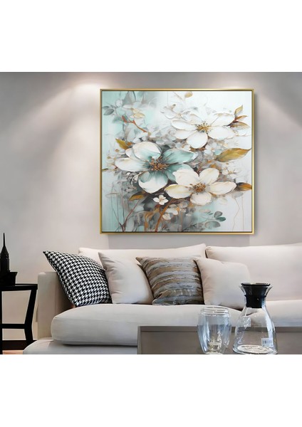 |metal Çerçeveli Kanvas Tablo Soft Ton Beyaz Çiçek Desen |ckkare modelleri