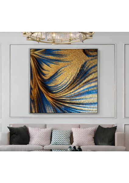 |metal Çerçeveli Kanvas Tablo Lacivert-Gold Soyut Deseni |ckkare