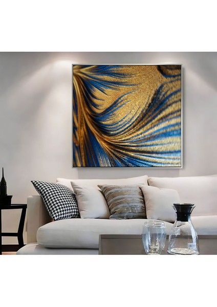 |metal Çerçeveli Kanvas Tablo Lacivert-Gold Soyut Deseni |ckkare modelleri