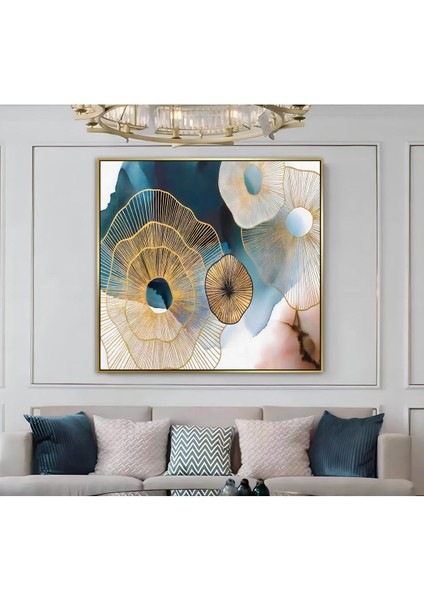 |metal Çerçeveli Kanvas Tablo Lacivert Gold Soyut Model 01 |ckkare