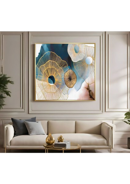 |metal Çerçeveli Kanvas Tablo Lacivert Gold Soyut Model 01 |ckkare fiyatları