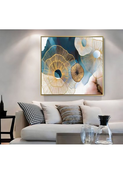 |metal Çerçeveli Kanvas Tablo Lacivert Gold Soyut Model 01 |ckkare modelleri