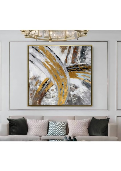 |metal Çerçeveli Kanvas Tablo Gri-Gold Soyut Desenl |ckkare