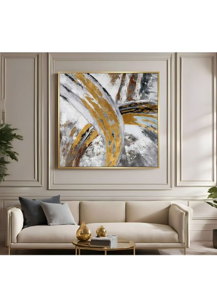 |metal Çerçeveli Kanvas Tablo Gri-Gold Soyut Desenl |ckkare fiyatları