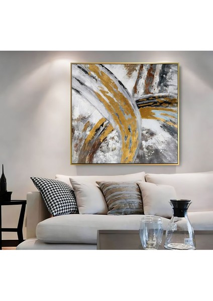 |metal Çerçeveli Kanvas Tablo Gri-Gold Soyut Desenl |ckkare modelleri