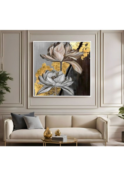 |metal Çerçeveli Kanvas Tablo Siyah Gold Detay Çiçek Modeli |ckkare fiyatları