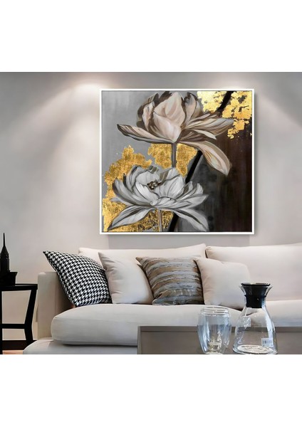 |metal Çerçeveli Kanvas Tablo Siyah Gold Detay Çiçek Modeli |ckkare modelleri