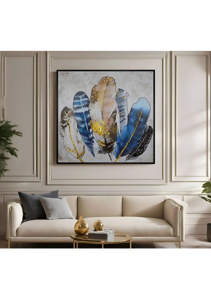 |metal Çerçeveli Kanvas Tablo Gri-Lacivert Tüy Desenleri |ckkare fiyatları