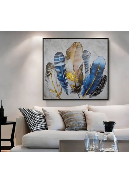 |metal Çerçeveli Kanvas Tablo Gri-Lacivert Tüy Desenleri |ckkare modelleri