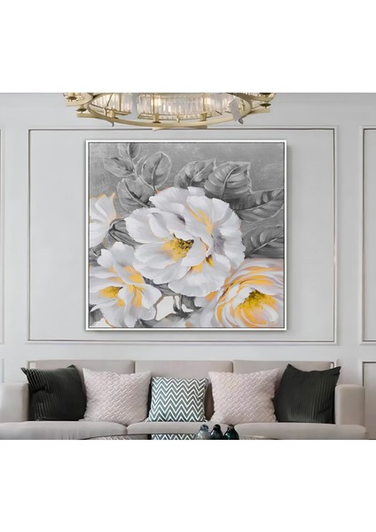 |metal Çerçeveli Kanvas Tablo Gri Çiçek Deseni |ckkare