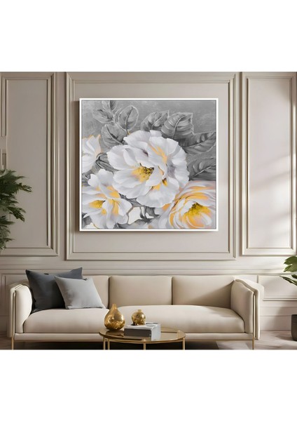 |metal Çerçeveli Kanvas Tablo Gri Çiçek Deseni |ckkare fiyatları